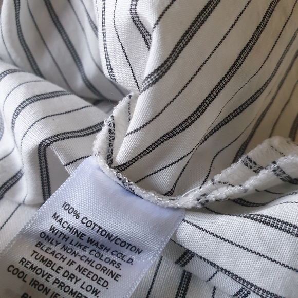 BP. Black & White Pinstripe Split Long Sleeve One Shoulder Dress Blouse Sz XXS - Picture 13 of 16